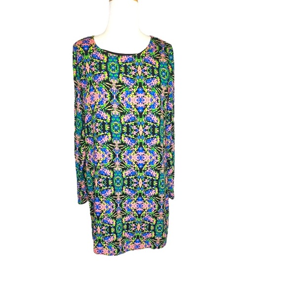 Les Meilleurs Details Dresses & Skirts - LMD Shift Long Sleeve Dress Multicolor Abstract Design Style DR2328 Womens M